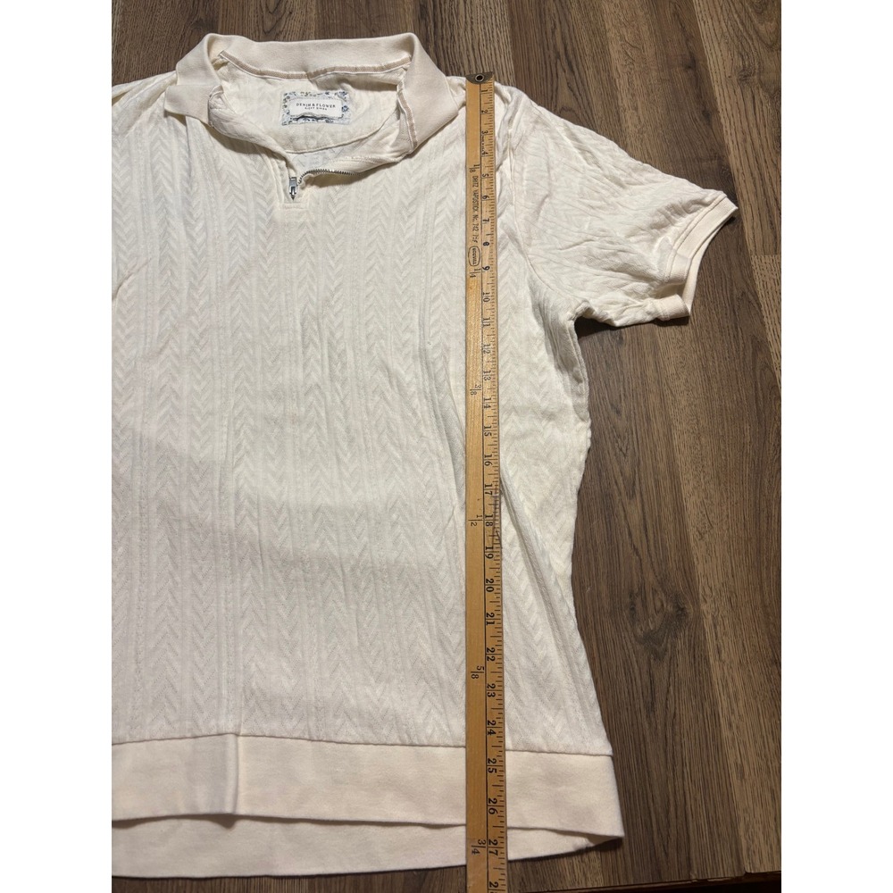 Denim & Flower Quarter Zip Polo Shirt Men XL Cream Adult Textured Knit Excellent - Picture 7 of 12